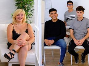 Andrea vs the young one, the athletic one and the Latin one. Blind date with the BLONDE BOMB! 'Can i fuck the three of them? :)))'